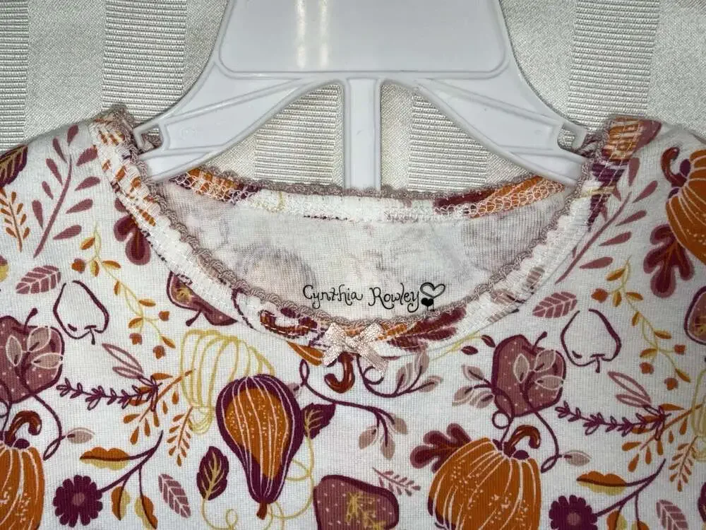Cynthia Rowley Girls 2 Pc Pajama Set Size 7 Fall Pumpkins Apples 100% Cotton NWT